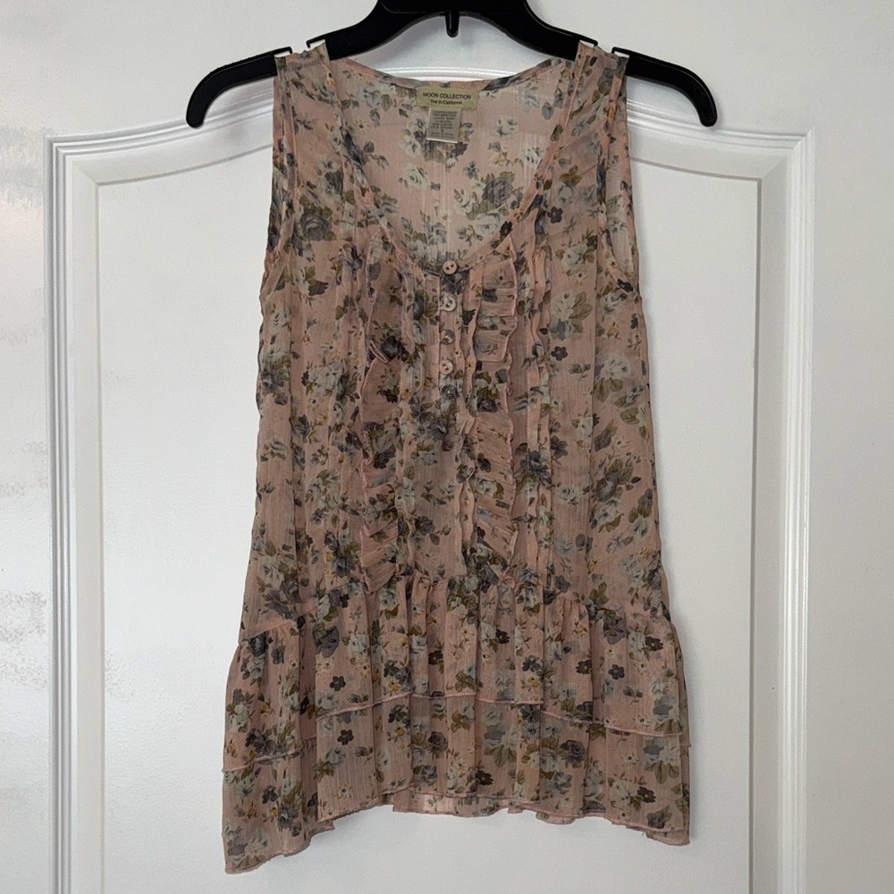 New Women’s Pink Floral Sleeveless Button Up Top Size Small